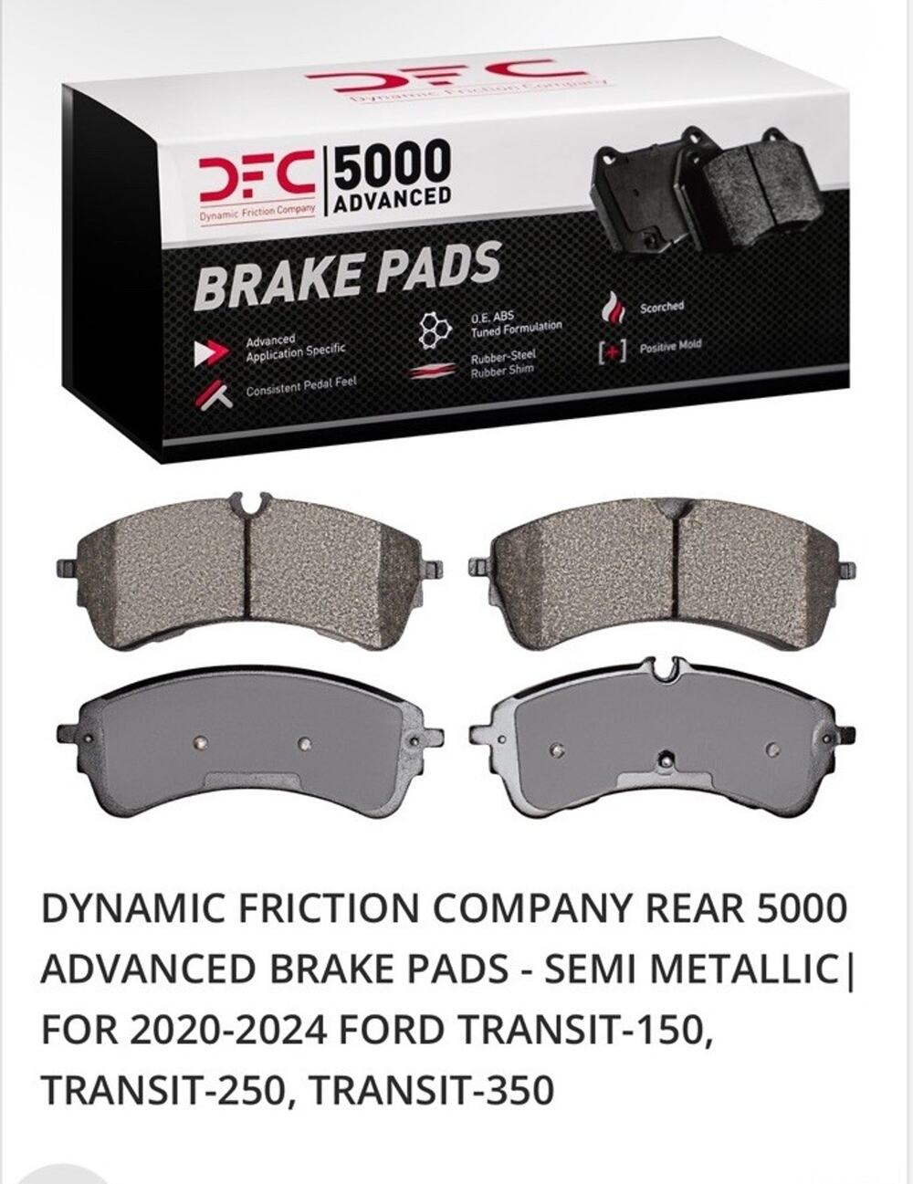 FOR 2020-2024 FORD TRANSIT-150,250,350 DFC REAR 5000 ADV. BRAKE PADS SEMI MTLIC